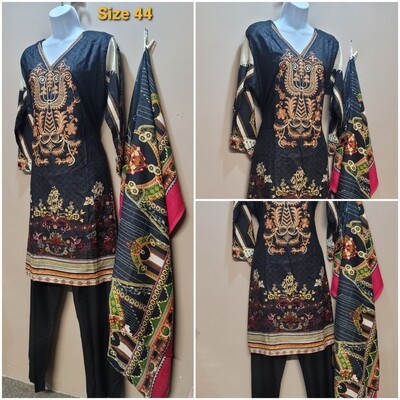 Linen embroidery suit with wool shawl dupatta