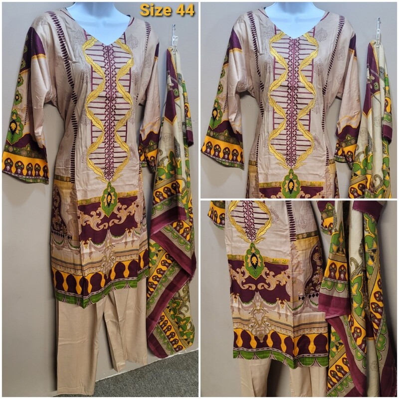 Beige Linen Embroidered Suit