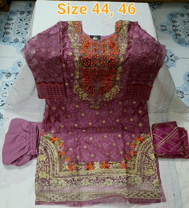 Magenta Embroidered Organza Suit