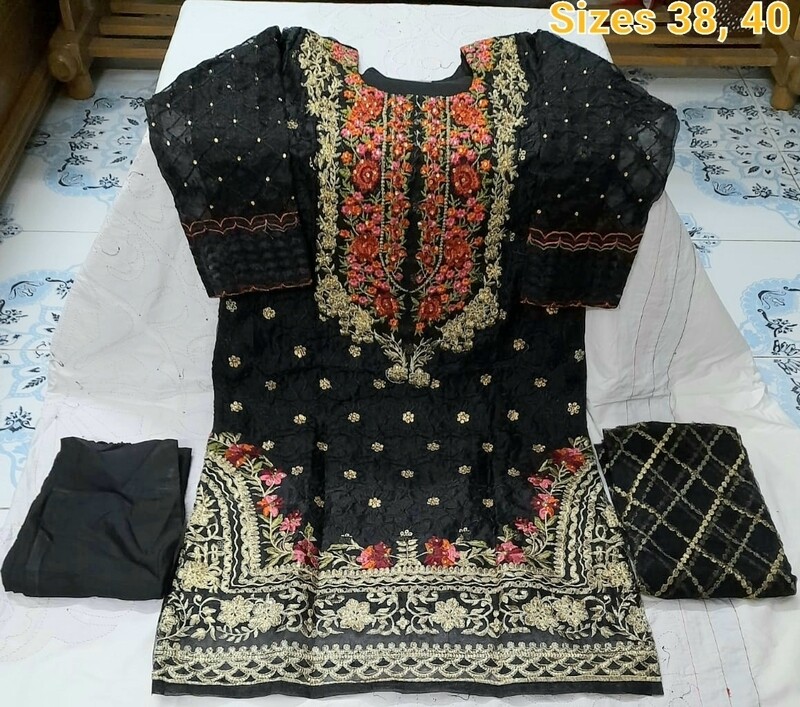 Black Embroidered Organza Suit