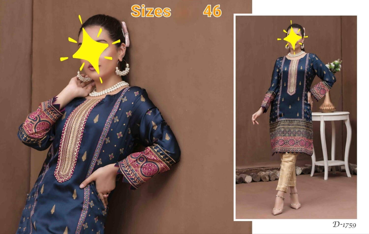Tawakkal Table Print Silk Embroidered Kurti