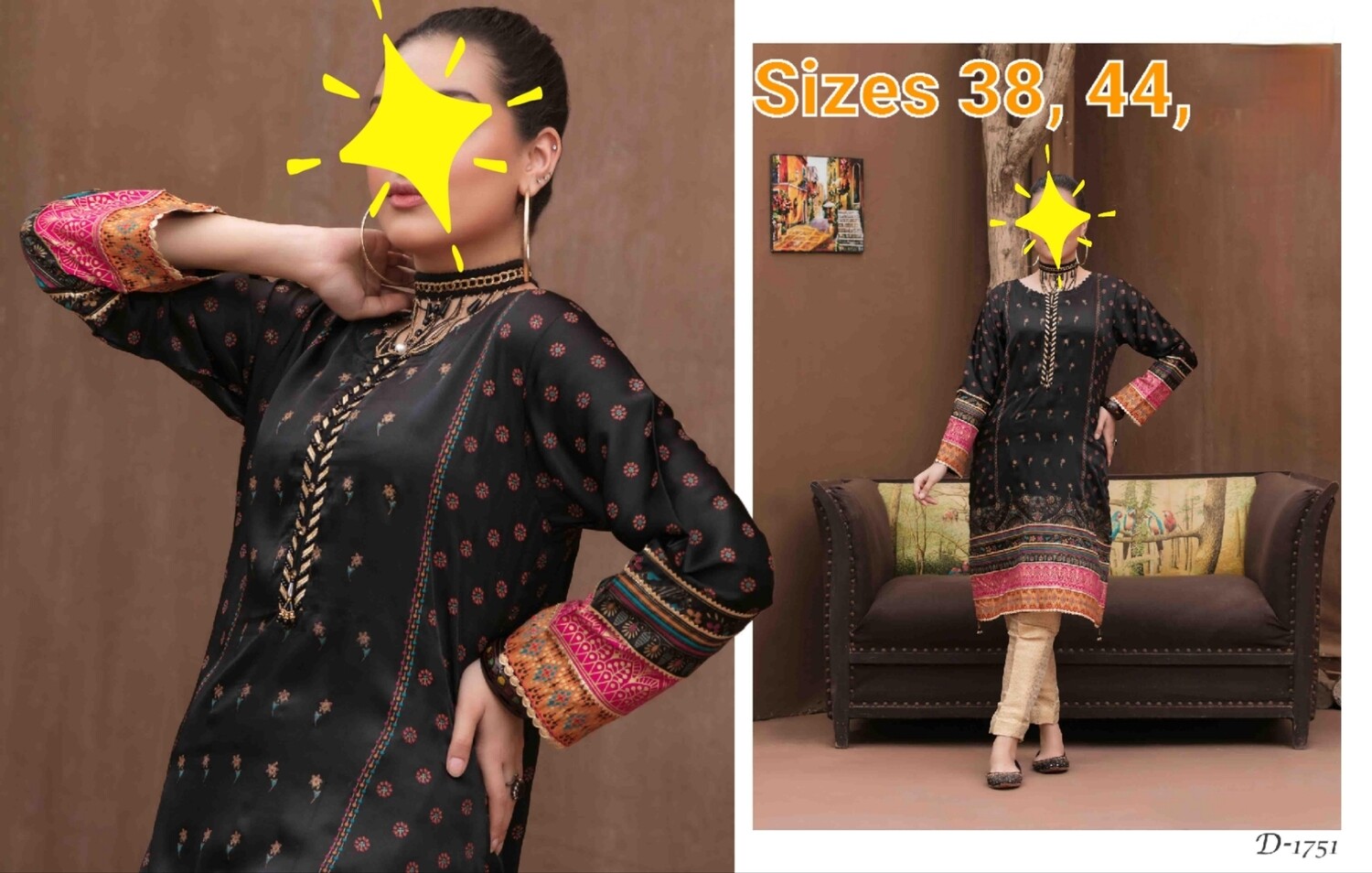 Tawakkal Table Print Silk Embroidered Kurti