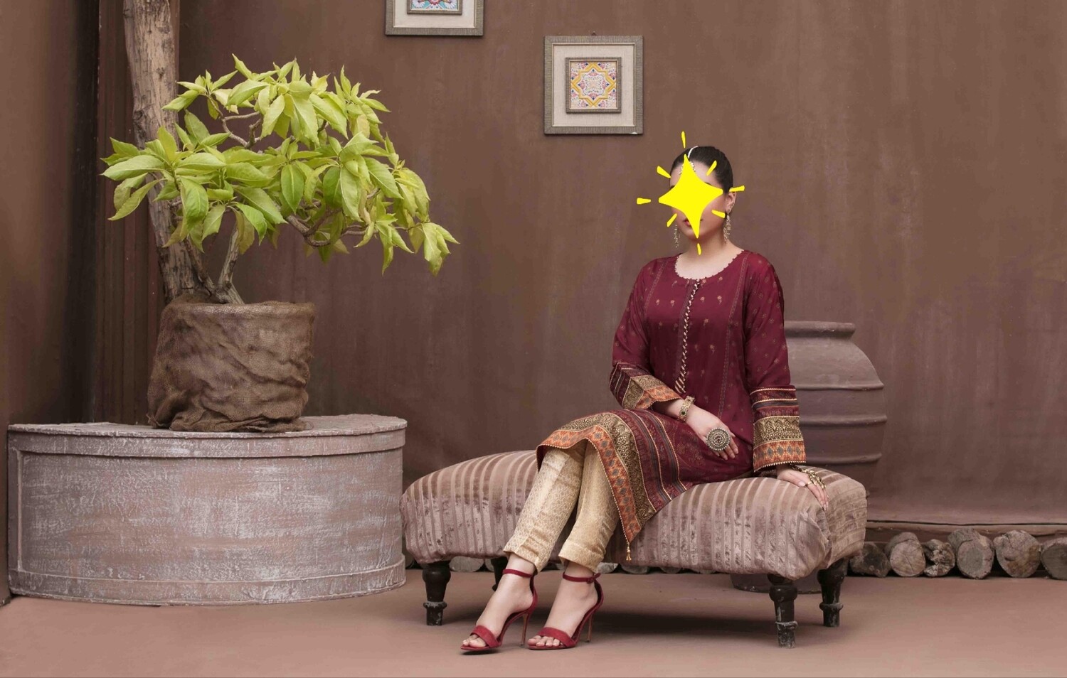 Tawakkal Table Print Silk Embroidered Kurti