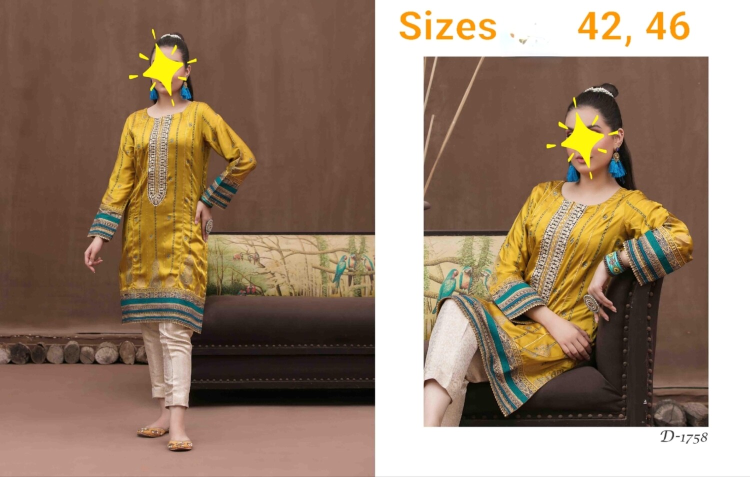 Tawakkal Table Print Silk Embroidered Kurti