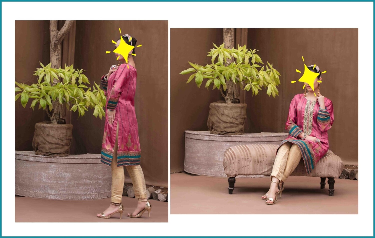Tawakkal Table Print Silk Embroidered Kurti