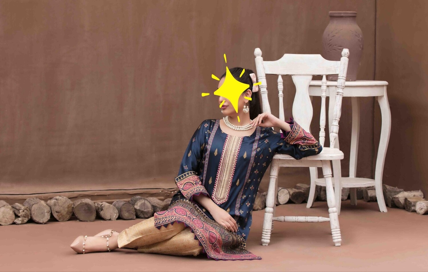 Tawakkal Table Print Silk Embroidered Kurti
