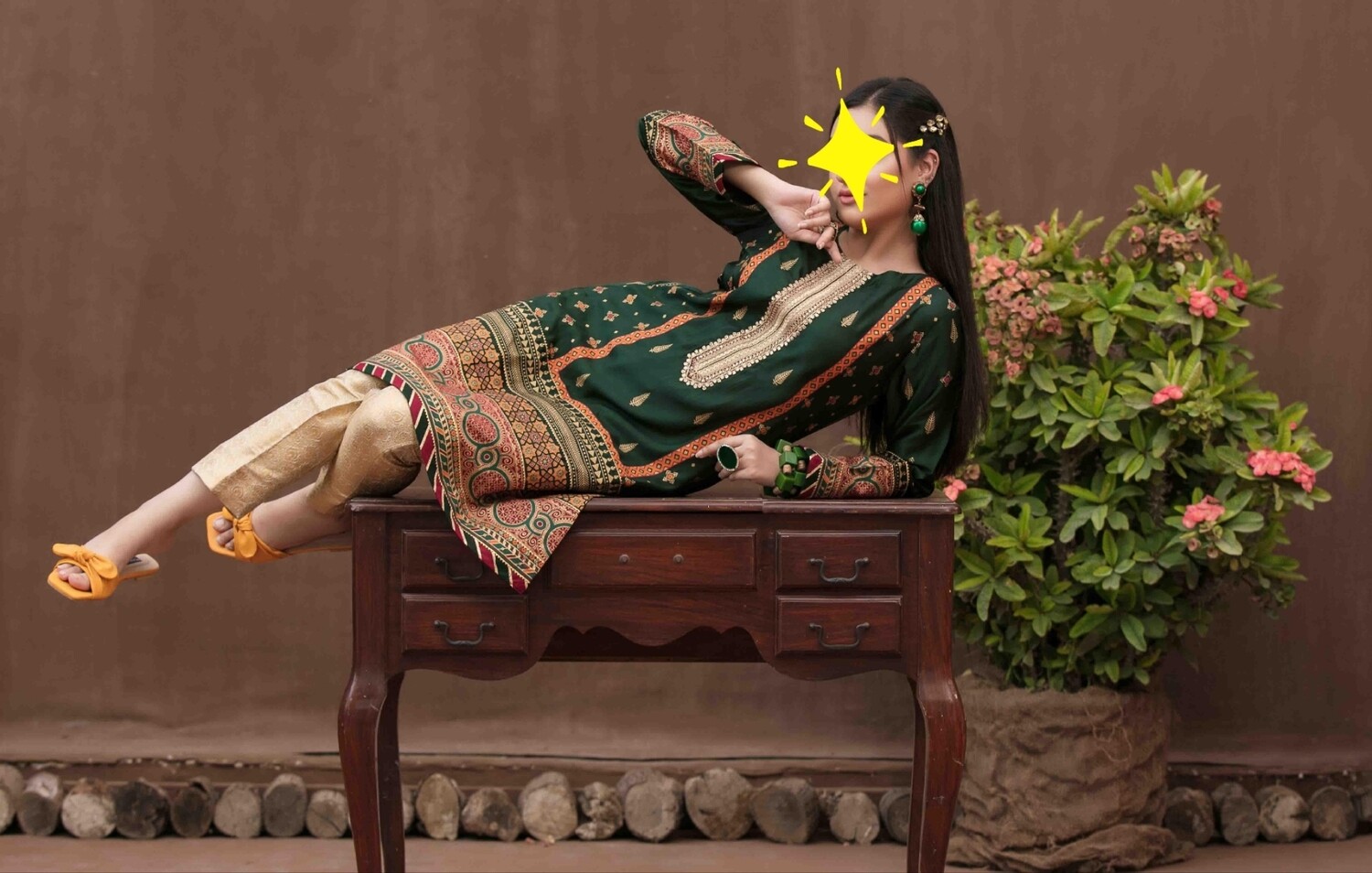 Tawakkal Table Print Silk Embroidered Kurti
