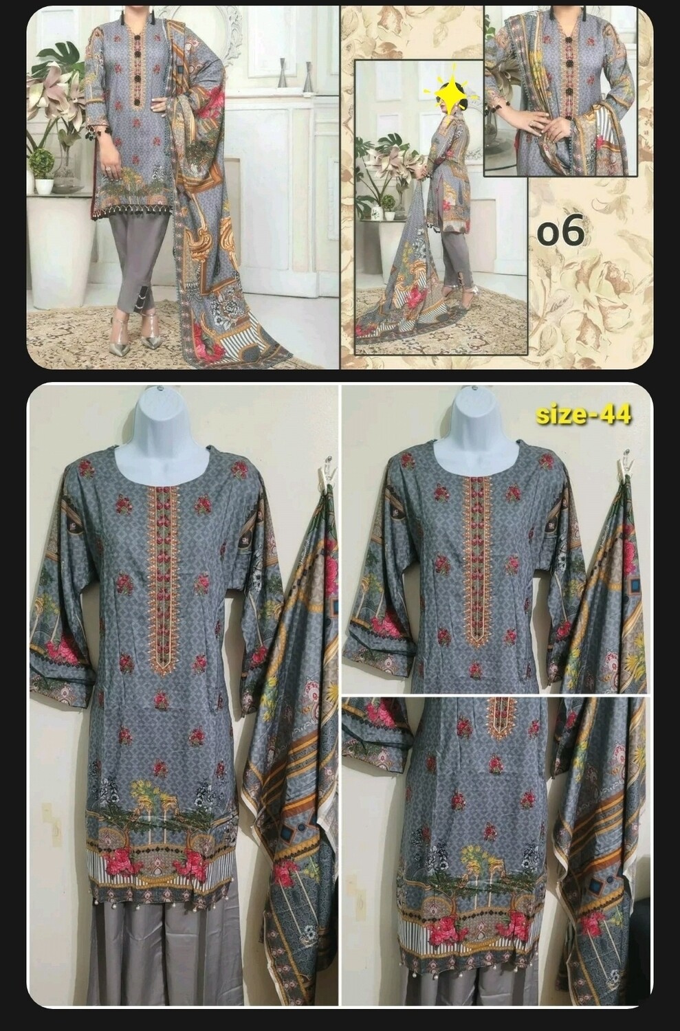 Florence embroidered linen suit with linen dupatta