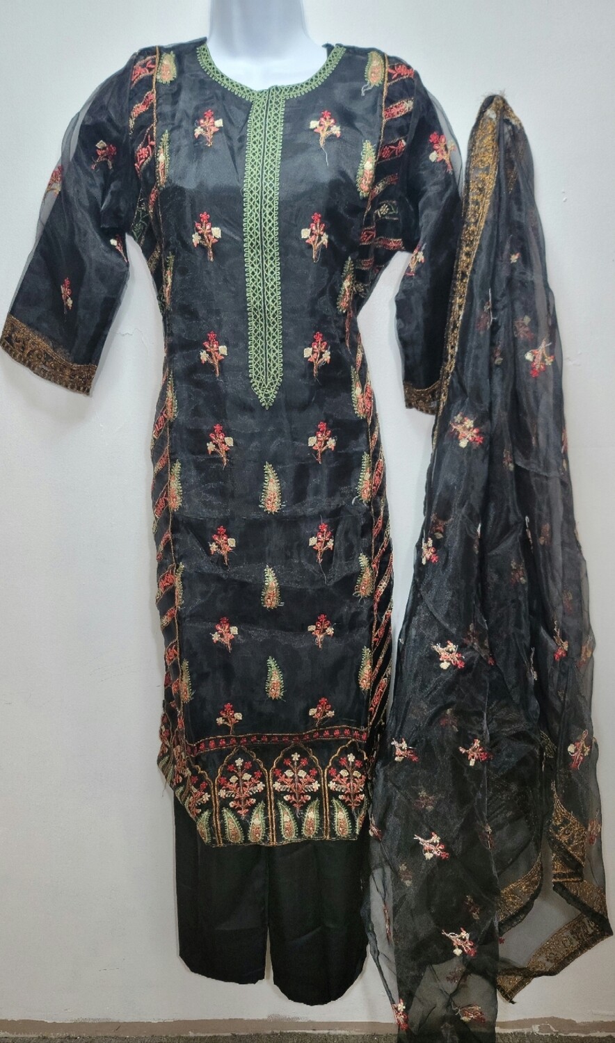 Black Embroidered Organza Party Wear