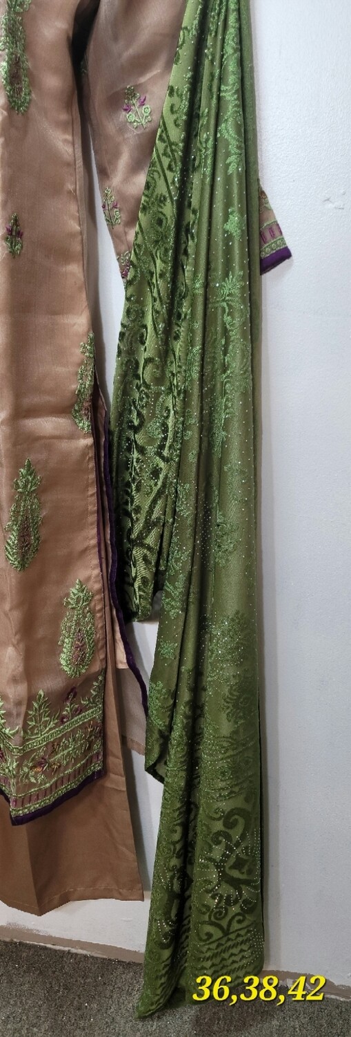 Coffee Embroidered Organza Party Wear