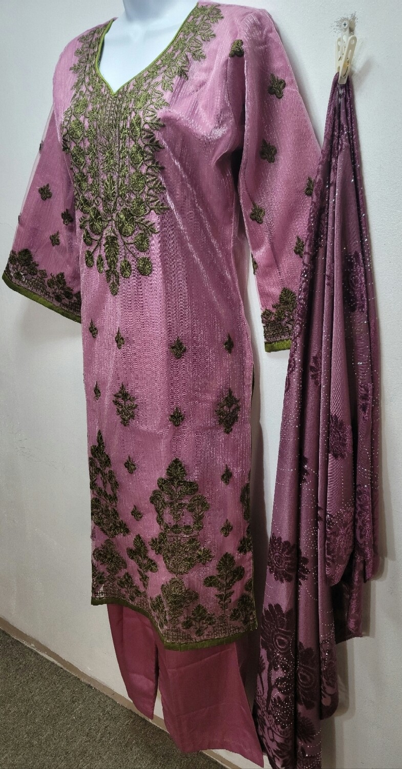 Lavender Embroidered Organza Party Wear