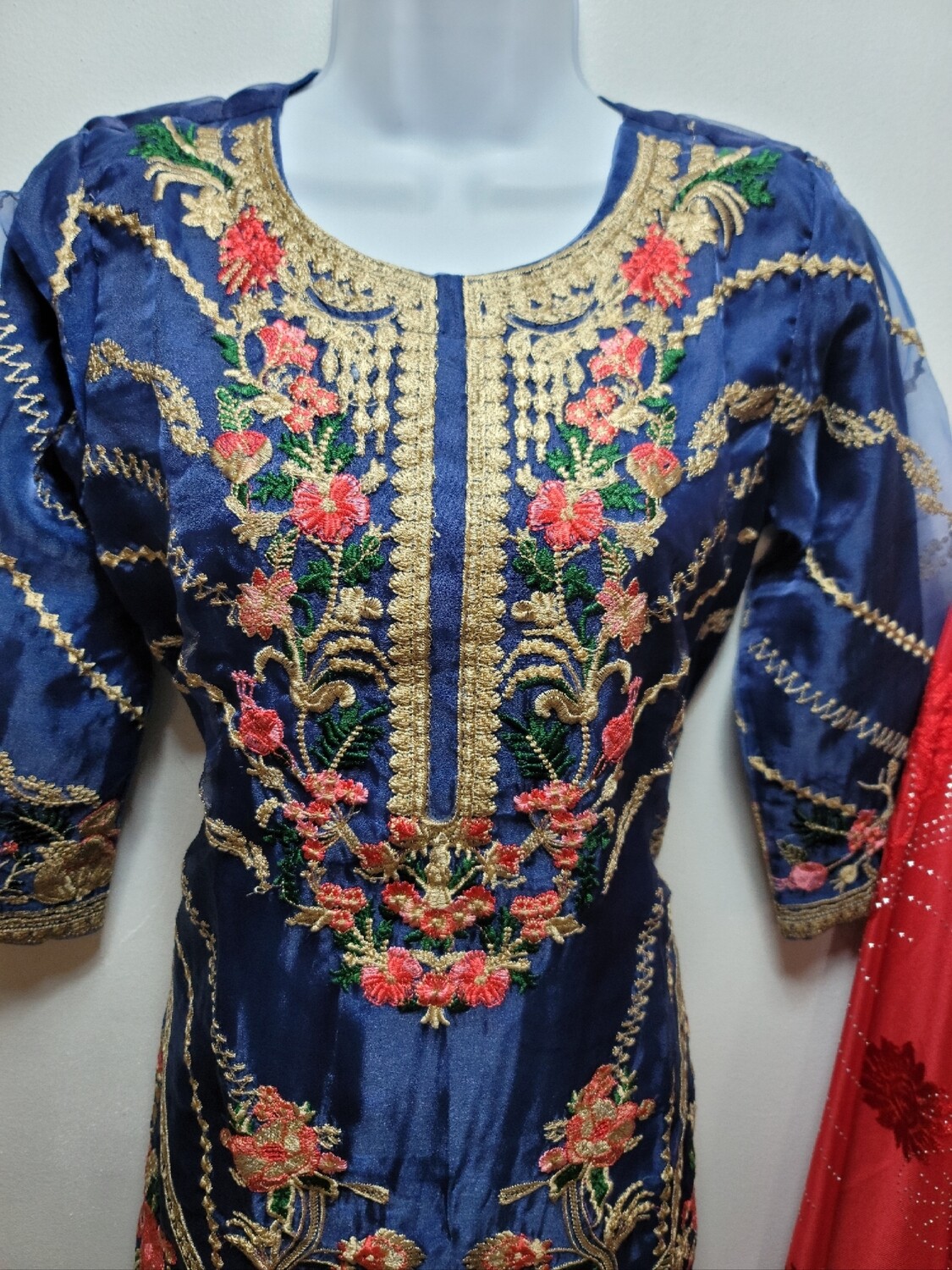 Blue Embroidered Organza Party Wear