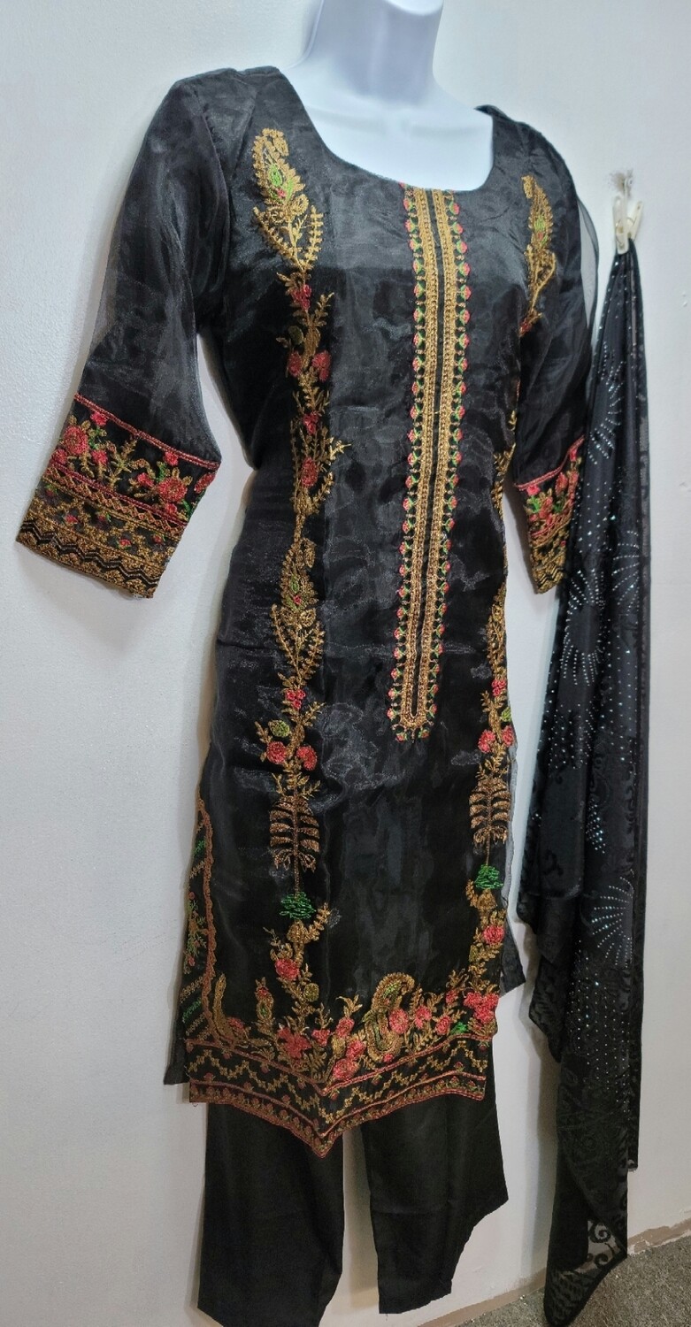Black Embroidered Organza Party Wear