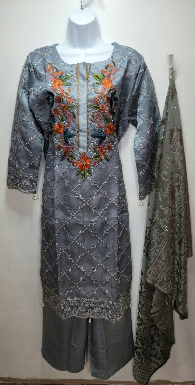 Embroidered Organza Semi Party Wear