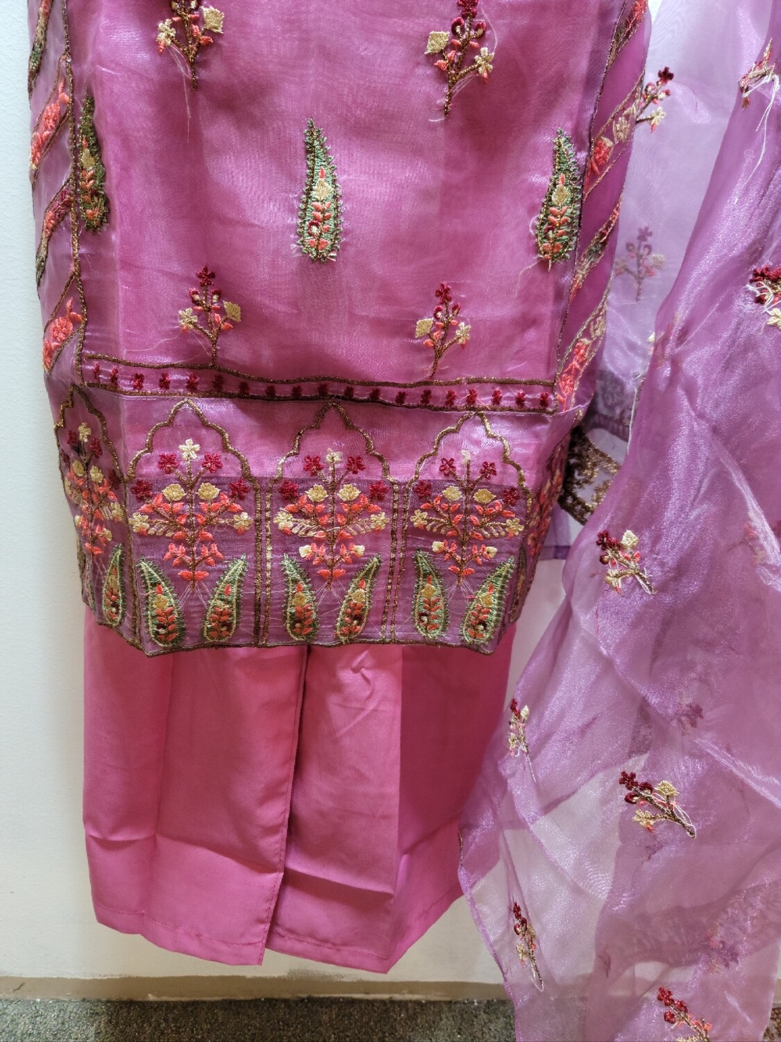 Magenta Embroidered Organza Party Wear