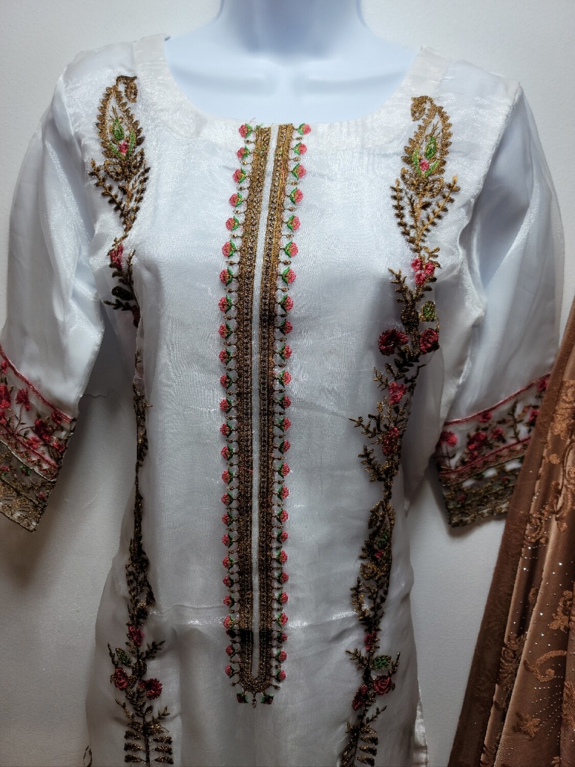 White Embroidered Organza Party Wear