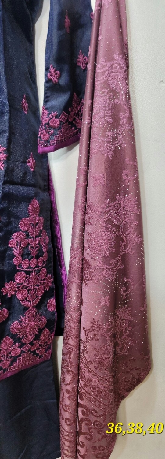 Navy Blue Embroidered Organza Party Wear