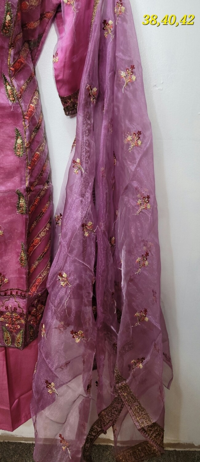 Magenta Embroidered Organza Party Wear