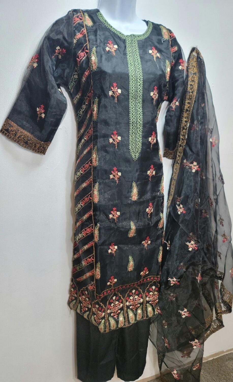 Black Embroidered Organza Party Wear