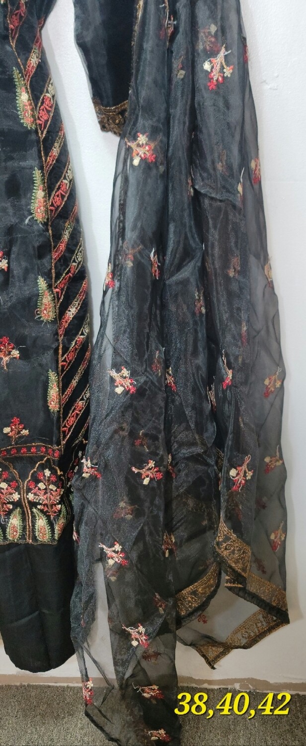 Black Embroidered Organza Party Wear