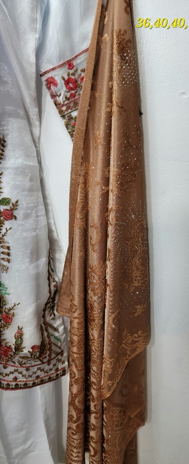 White Embroidered Organza Party Wear