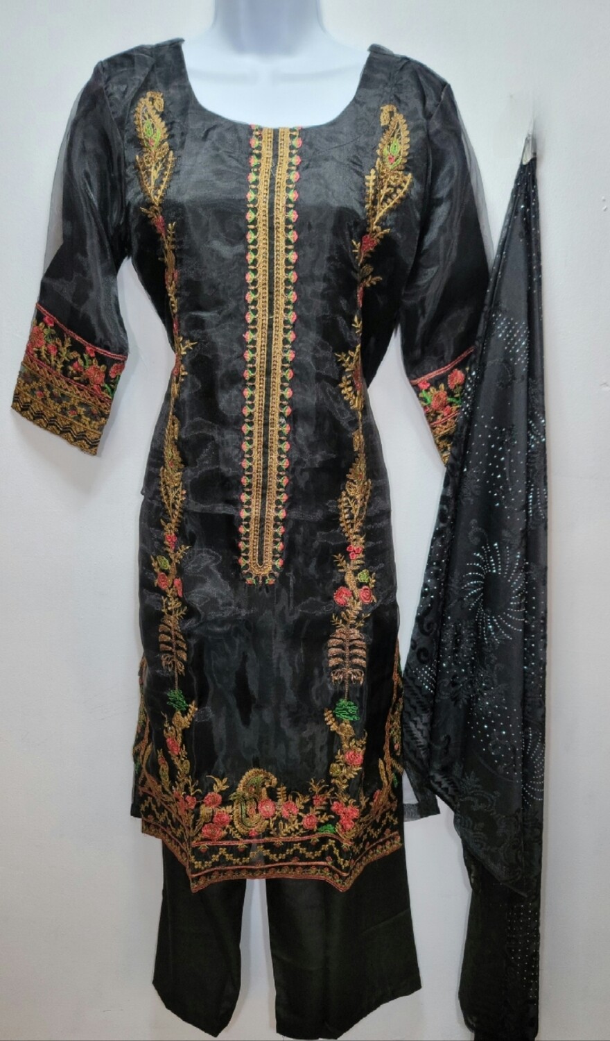 Black Embroidered Organza Party Wear