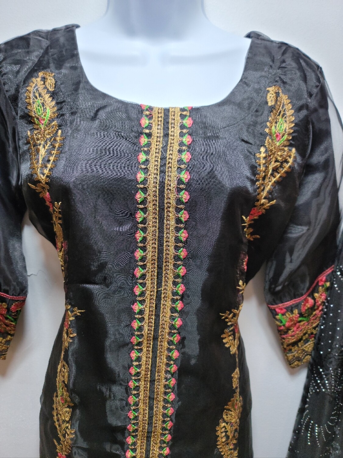 Black Embroidered Organza Party Wear