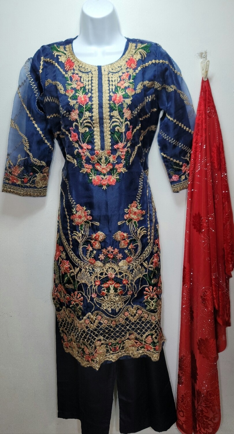 Embroidered Organza Semi Party Wear