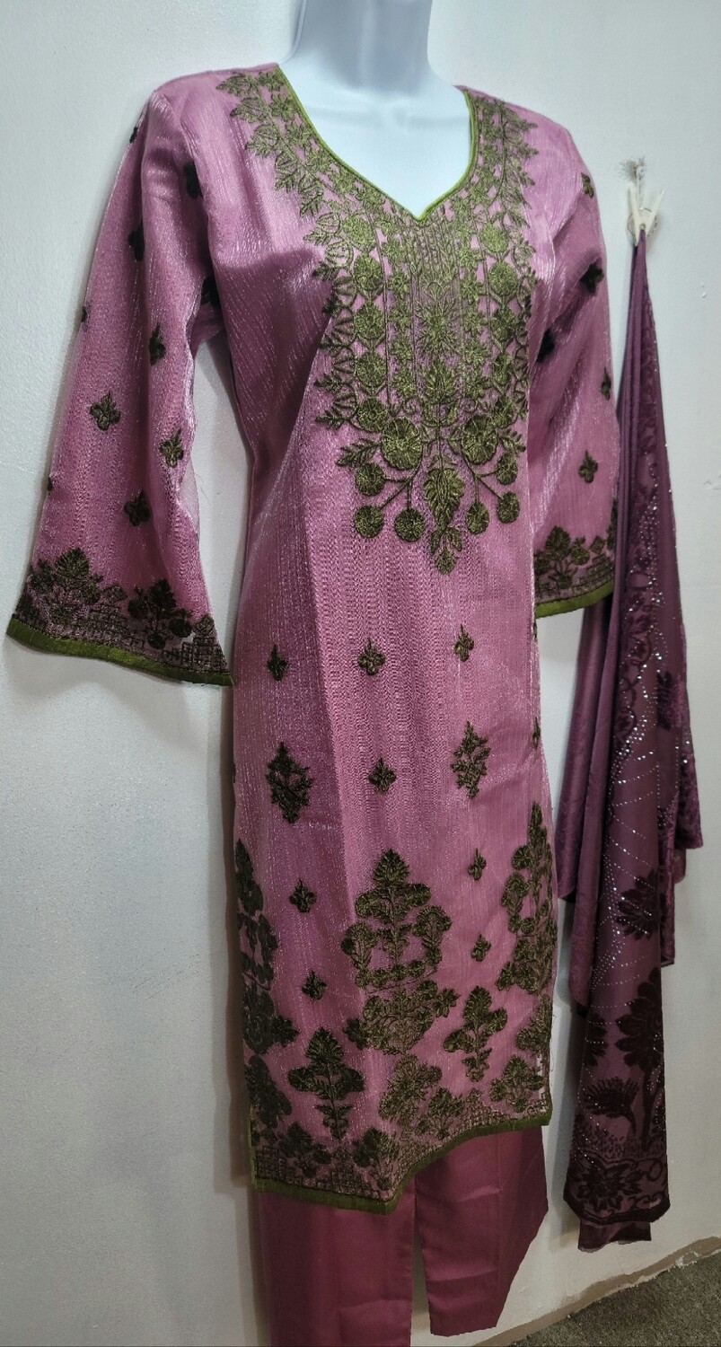Lavender Embroidered Organza Party Wear