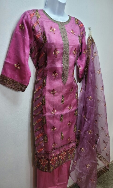 Magenta Embroidered Organza Party Wear