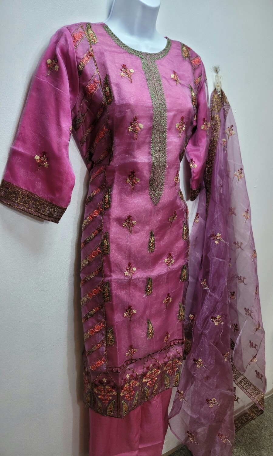 Magenta Embroidered Organza Party Wear