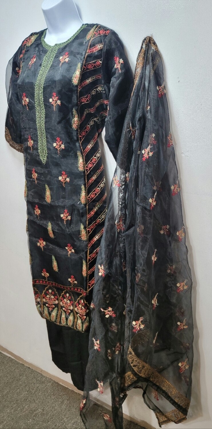 Black Embroidered Organza Party Wear
