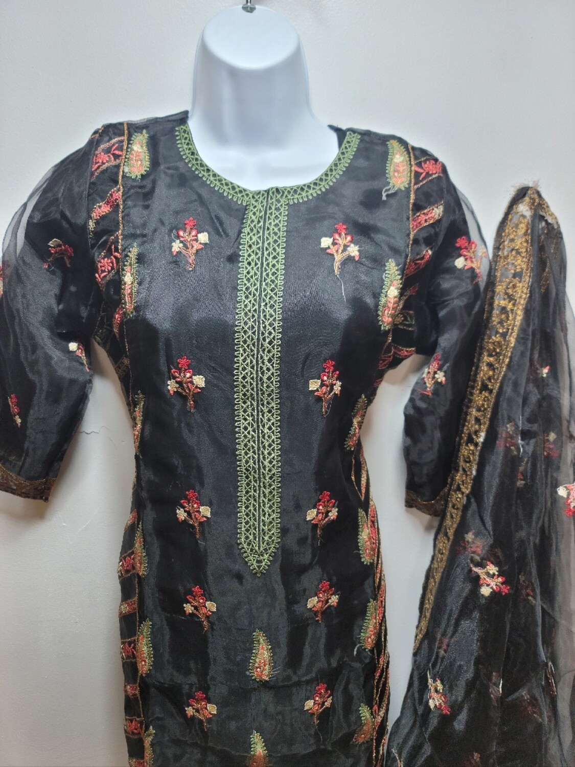 Black Embroidered Organza Party Wear