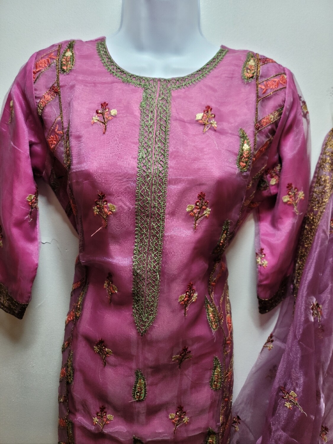 Magenta Embroidered Organza Party Wear