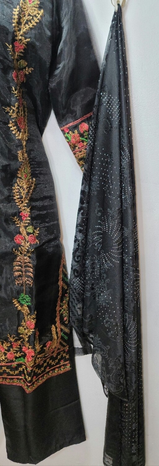 Black Embroidered Organza Party Wear