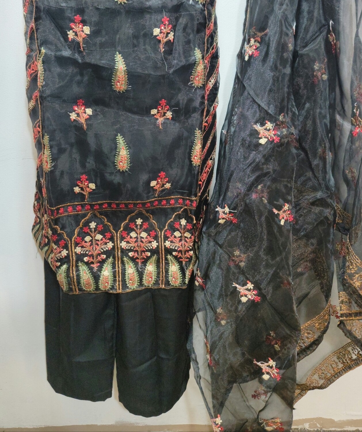 Black Embroidered Organza Party Wear