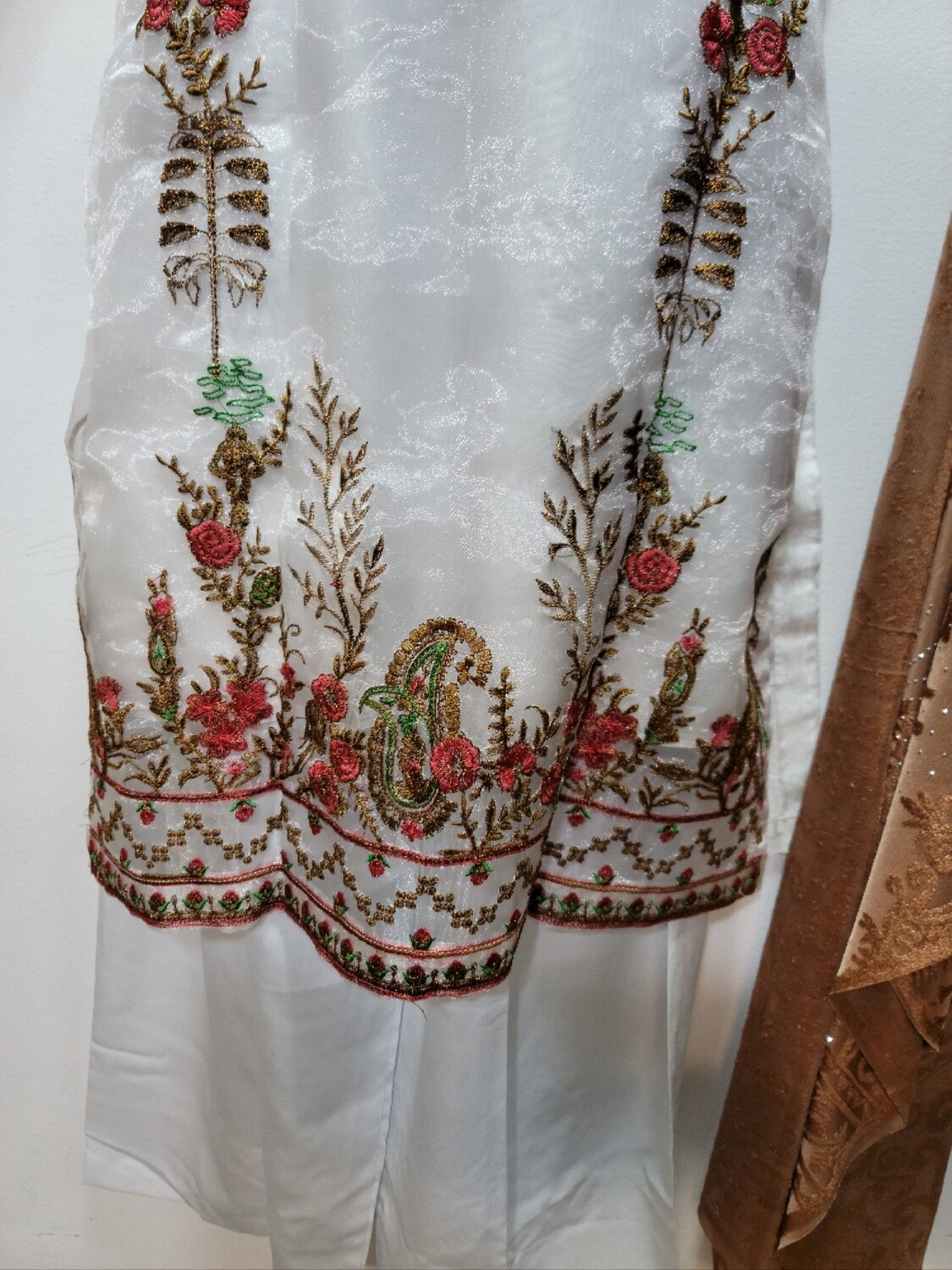 White Embroidered Organza Party Wear