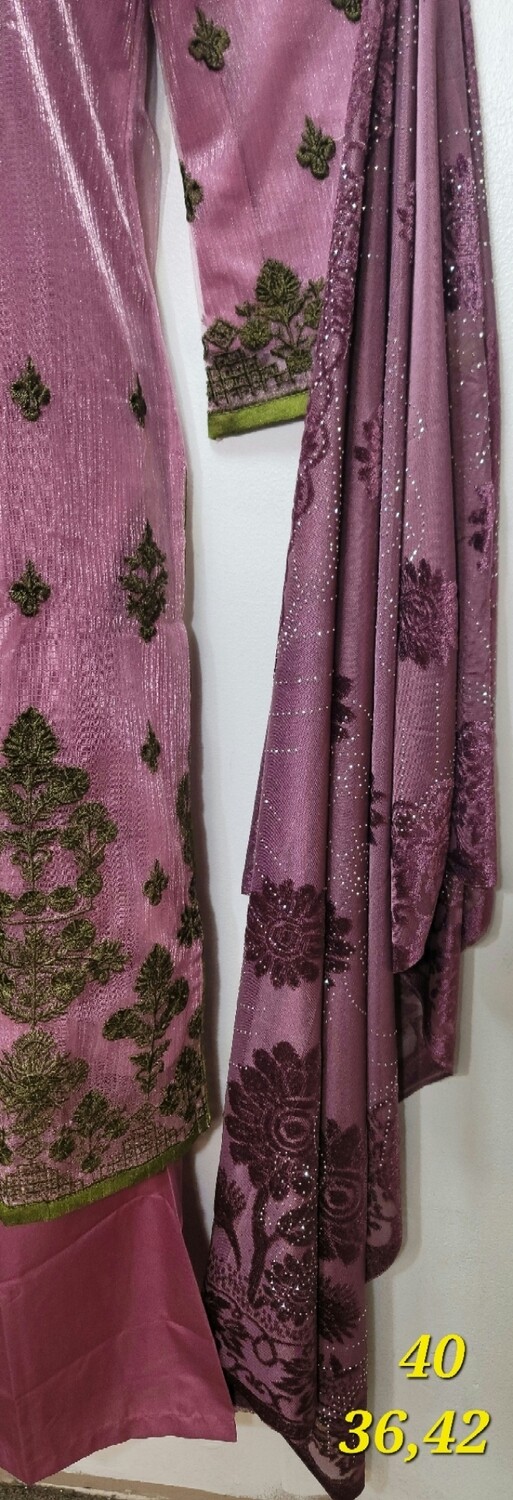 Lavender Embroidered Organza Party Wear