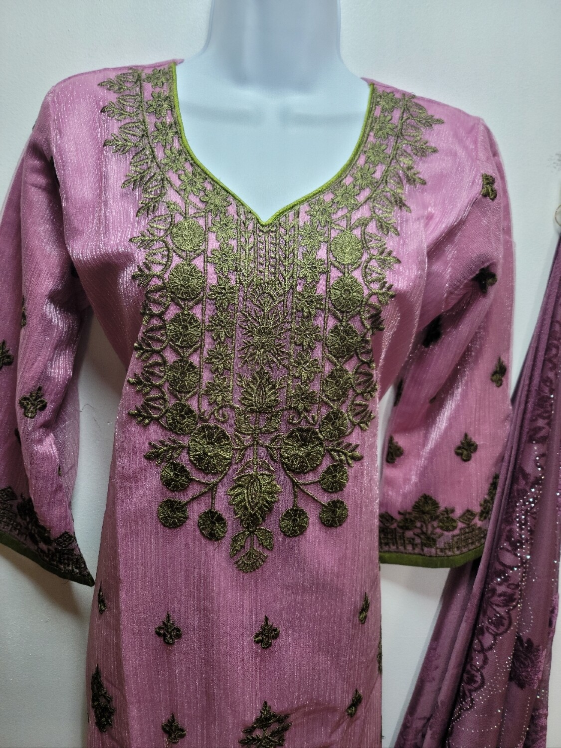 Lavender Embroidered Organza Party Wear