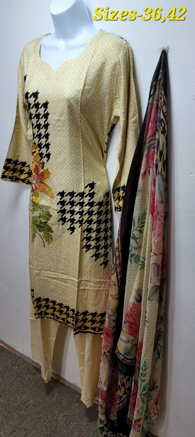 Pakistani linen suits with chiffon dupatta