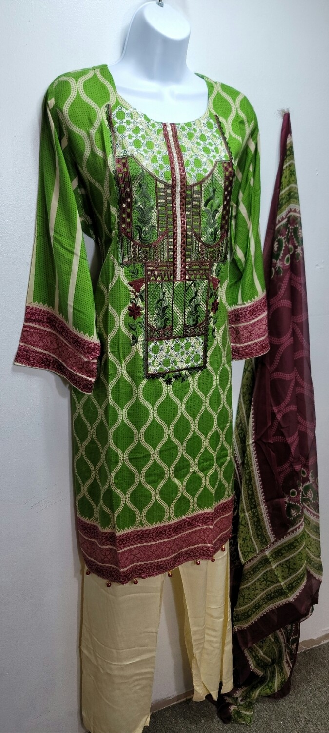 Pakistani linen suits with chiffon dupatta