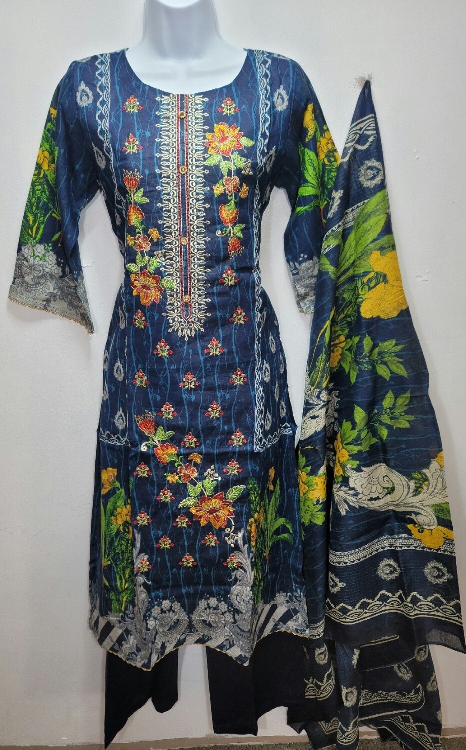 Blue- Pakistani Embroidered Cotton Suit