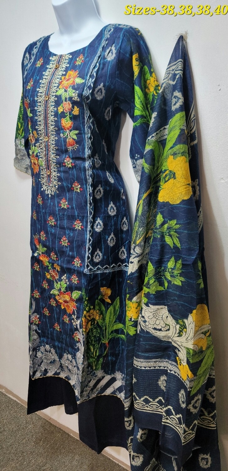 Blue- Pakistani Embroidered Cotton Suit
