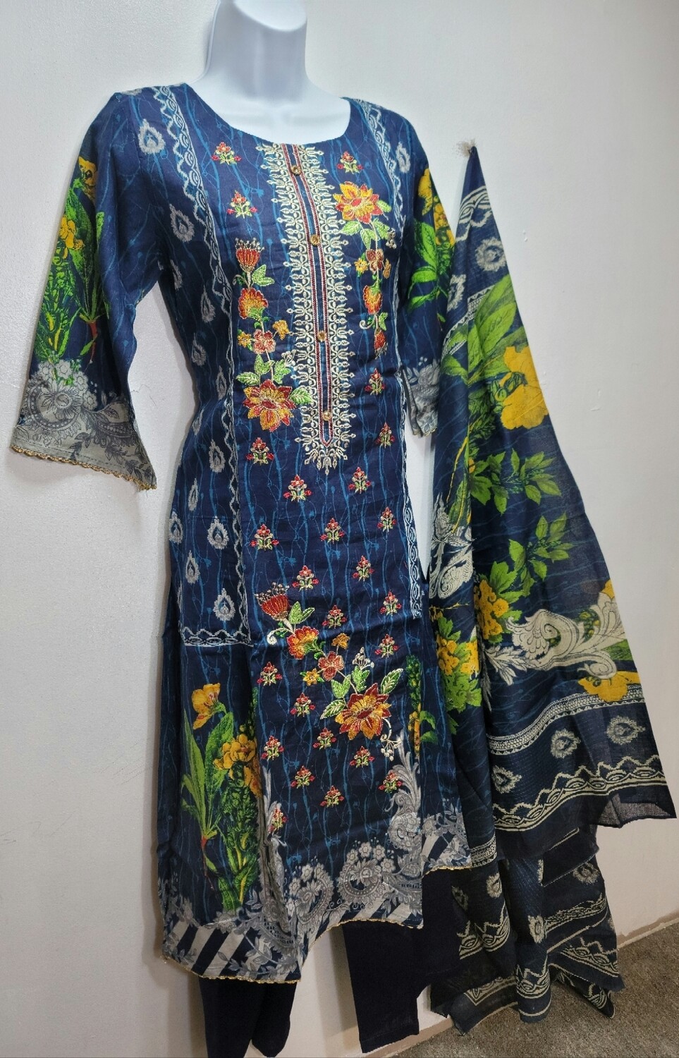 Blue- Pakistani Embroidered Cotton Suit