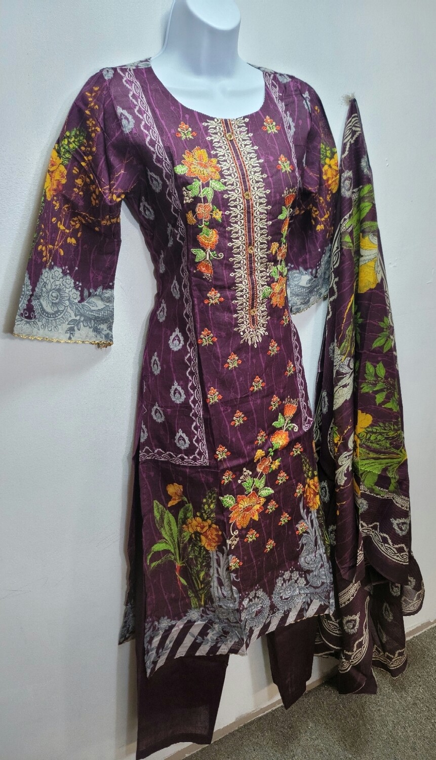 Purple- Pakistani Embroidered Cotton Suit