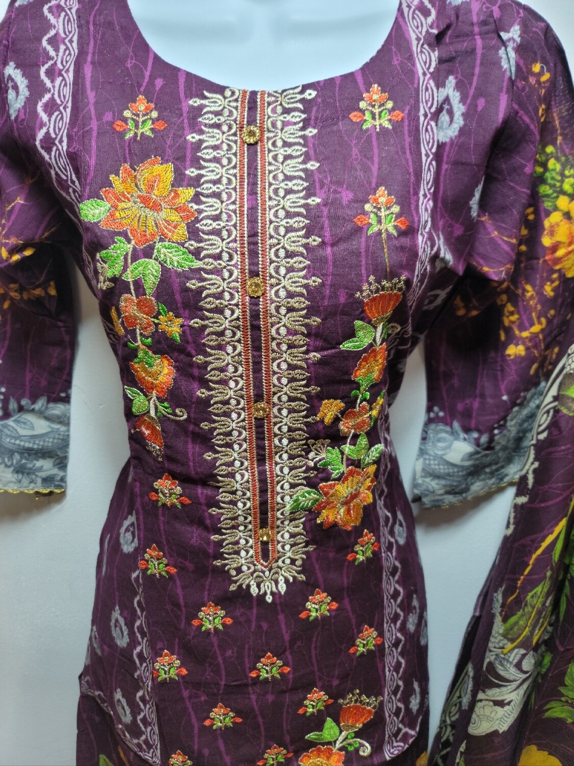 Purple- Pakistani Embroidered Cotton Suit