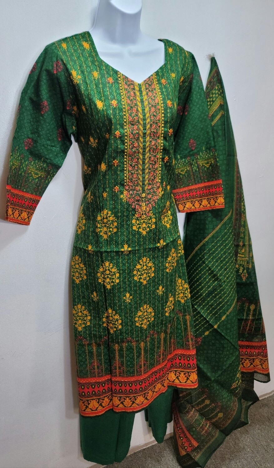 Green-  Embroidered Pakistani Cotton Suit