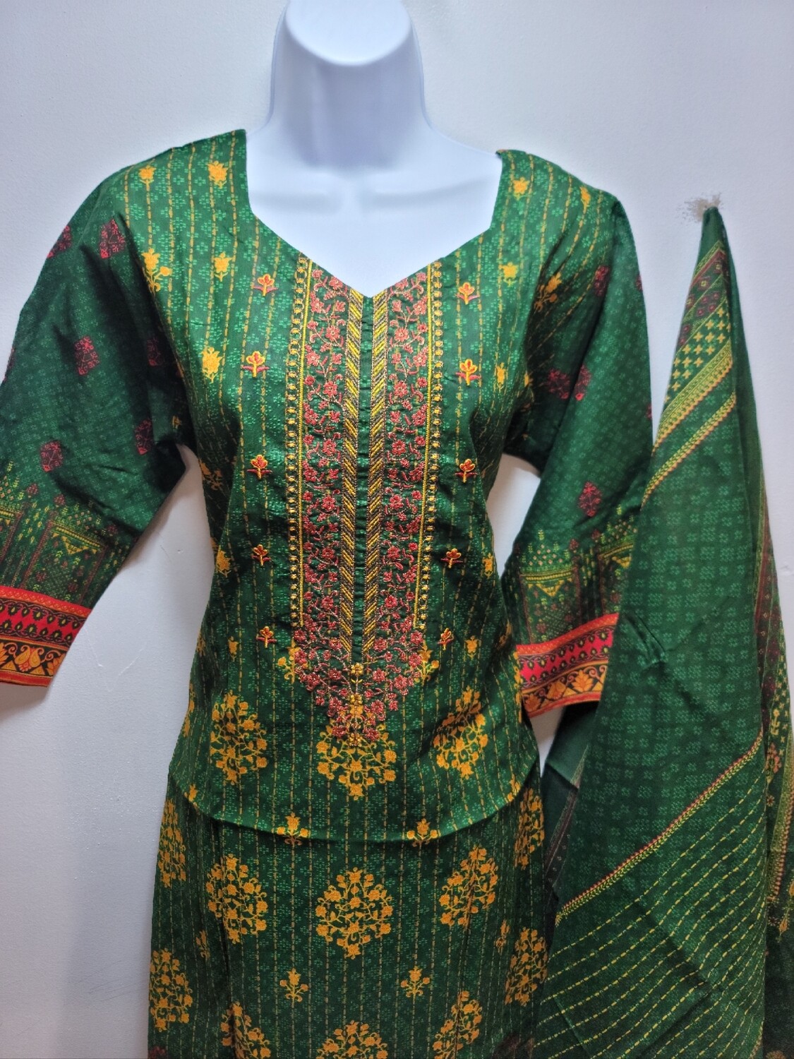 Green-  Embroidered Pakistani Cotton Suit