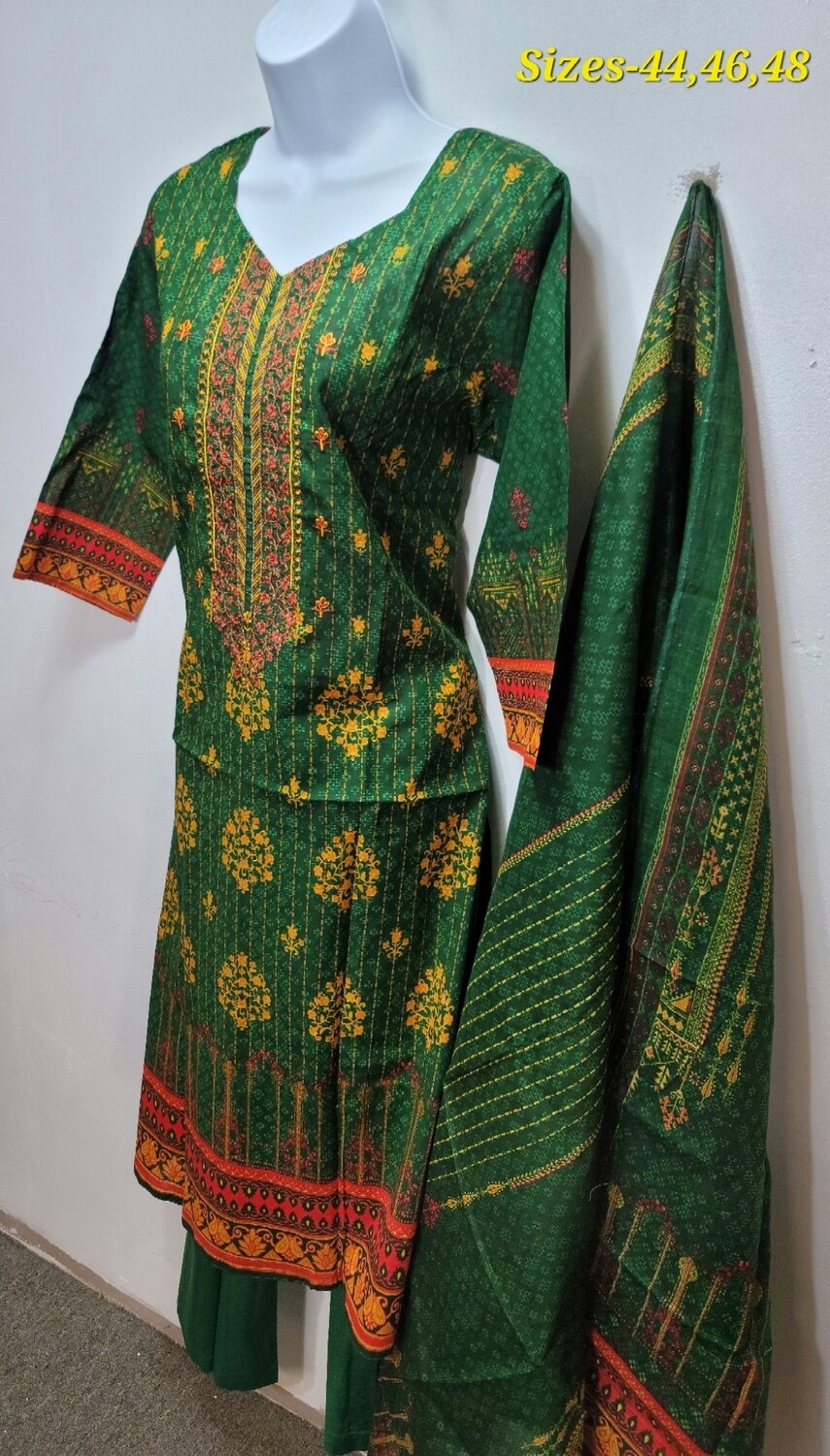 Green-  Embroidered Pakistani Cotton Suit