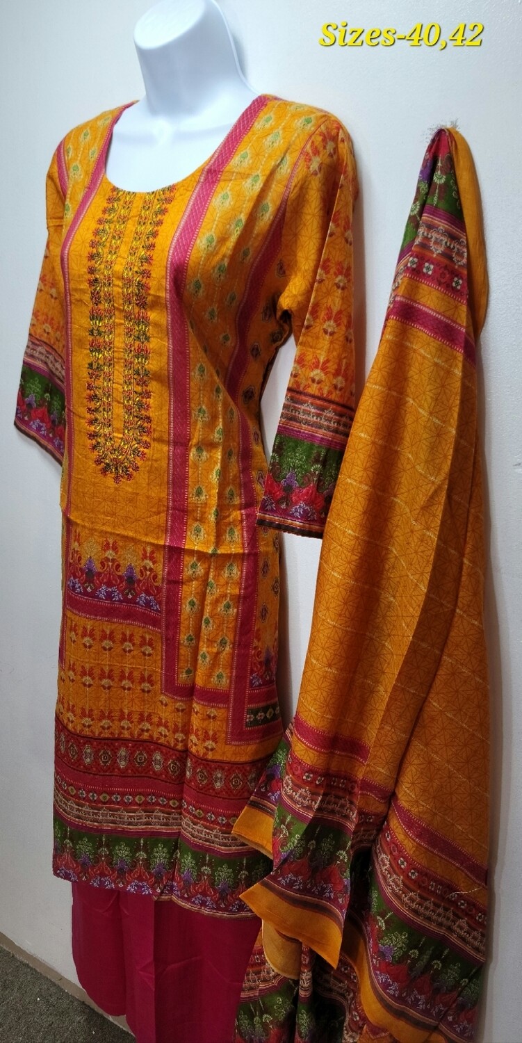 Orange- Embriodered Pakistani Cotton Suit